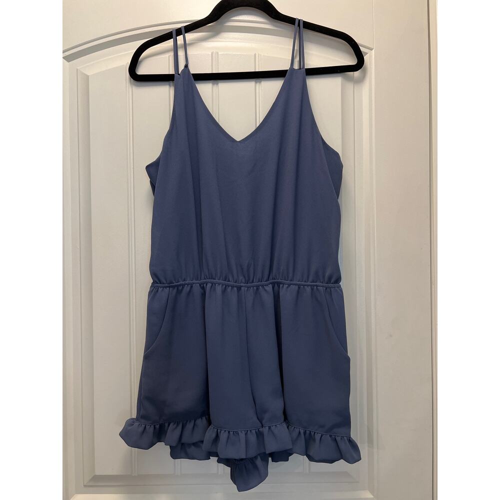 Tyche Women’s Sleeveless Casual Lightweight Summer‎ Ruffle Romper Size L Blue